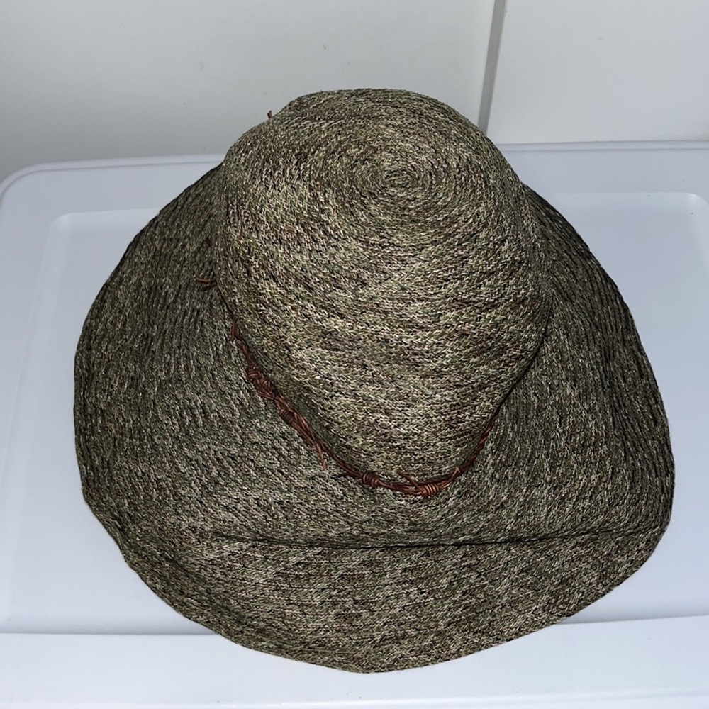 Kokin New York Woven Wide Brim Sun Hat w Twisted Leather Band Green Heather - Picture 7 of 12